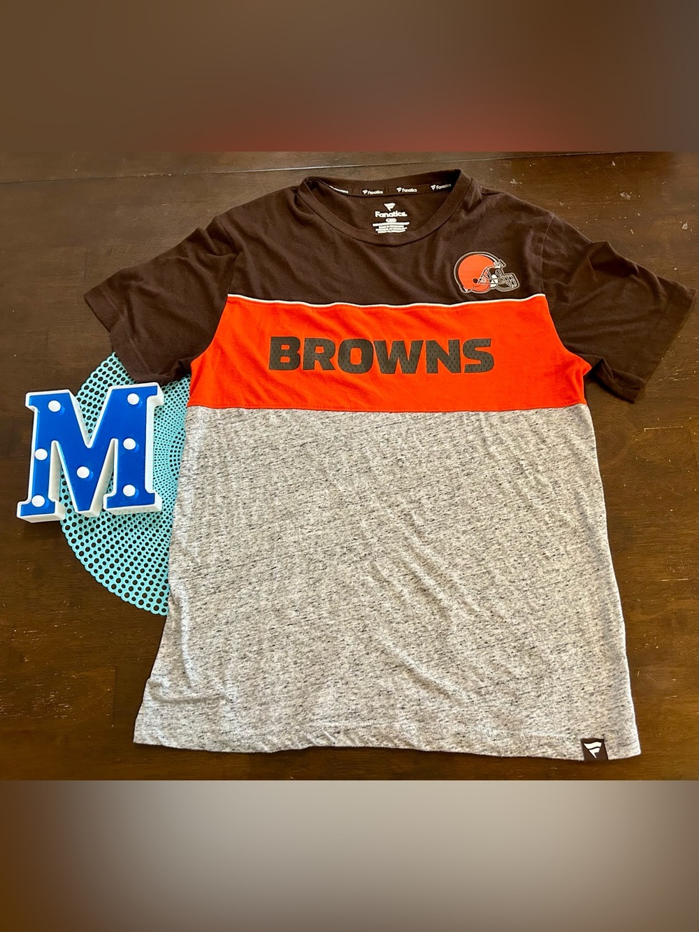Fanatics Browns Colorblock Tee in Brown, Orange, Gray